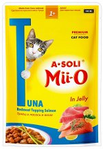 A-Soli Mii-O для кошек Красное мясо тунца и лосось в желе 80г ПРОМО НАБОР 6+2 всего 8шт