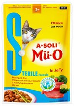 A-Soli Mii-O пауч для стерил. и кастр. кошек 80г ПРОМО НАБОР 6+2 всего 8шт