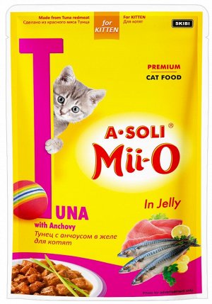 A-Soli Mii-O д/котят пауч Тунец с анчоусом в желе 80г *48