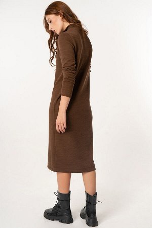 Платье трикотажное прямое миди с длинным рукавом шоколад