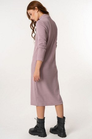 FLY Платье трикотажное прямое миди с длинным рукавом пыльно-розовое
