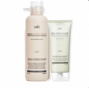 Lador Бессульфатный органический шампунь с эфирными маслами Triplex Natural Shampoo & Маска - пилинг для волос с чайным деревом Tea Tree Scalp Clinic Hair Pack