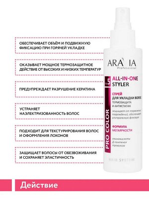 ARAVIA Professional Спрей для укладки волос: термозащита и антистатик All-In-One Styler, 150 мл. Аравия