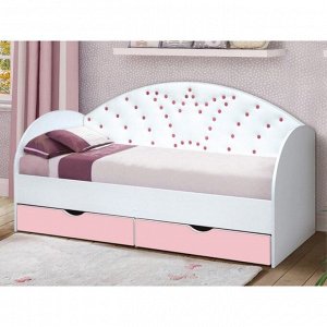 Кровать детская с мягкой спинкой «Корона №4», 800 ? 1600 мм, без бортика, белый / розовый