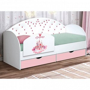 Кровать детская с мягкой спинкой «Корона №4», 800 ? 1600 мм, без бортика, белый / розовый