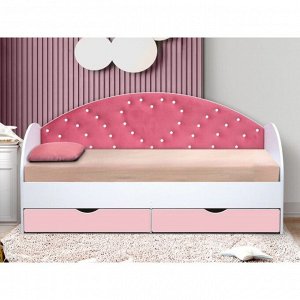 Кровать детская с мягкой спинкой «Сердце №1», 800 ? 1600 мм, без бортика, белый / розовый