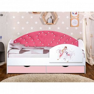 Кровать детская с мягкой спинкой «Сердце №1», 800 ? 1600 мм, без бортика, белый / розовый
