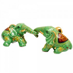 Слоны пара зеленые 7см, фарфор