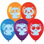 Воздушный шар, 1шт., М12/30см, MESHU &quot;&quot;Cute kittens&quot;&quot;, пастель, ассорти