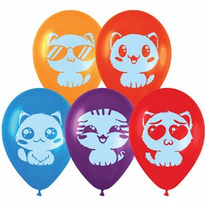 Воздушный шар, 1шт., М12/30см, MESHU ""Cute kittens"", пастель, ассорти
