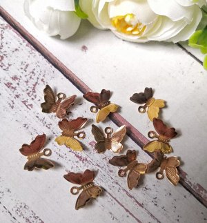 Подвески-бабочки металлические под желтое золото 11*13мм набор 10 штук
