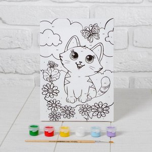 Картина по номерам для детей «Котёнок с бабочкой», 21x15 см