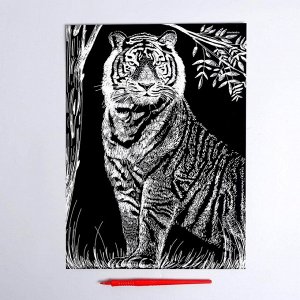 Гравюра на подложке «Тигр» с металлическим эффектом «серебро» А4