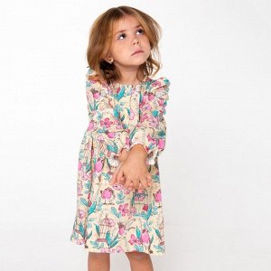 Luneva Платье для девочки, цвет молочный/птицы, рост 128 см