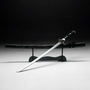 Сувенирное оружие «Катана на подставке», чёрные ножны с резным драконом, рукоять микс 100см