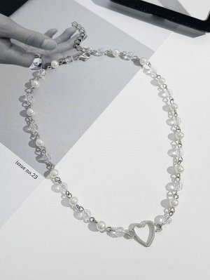 Ожерелье с бусинами & с искусственным жемчугом с сердечком