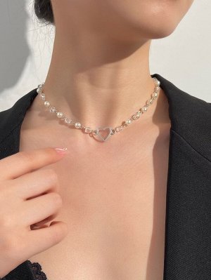 Ожерелье с бусинами & с искусственным жемчугом с сердечком