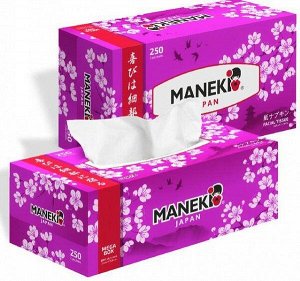 MANEKI АКЦИЯ Салфетки бумажные двухслойные SAKURA с ароматом сакуры в коробке 250 шт.