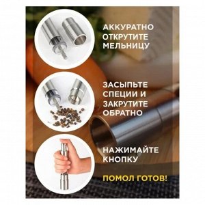 Мельница для специй Доляна «Элит», 15?2,5 см, металлический механизм, цвет серебристый