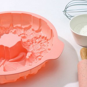 Форма для выпечки силиконовая Доляна «Немецкий кекс. Праздничный венок», 26x30 см, с ручками, цвет МИКС