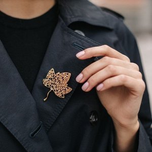 Брошь «Листик», цвет светло-коричневый в золоте
