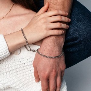 Браслеты парные «Неразлучники» на магните, цвет серебро L=17