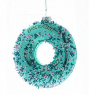 Новогодний декор/украшение Пончик Веселья 2 х 8 х 8 см стекло
