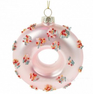 Новогодний декор/украшение Пончик стекло 10 см цвет розовый