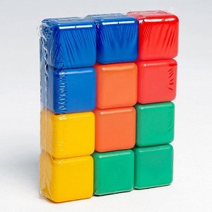 Кубики детские, пластиковые, цветные, 12 штук, 4 х 4 см