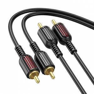 Переходник Аудио-кабель BOROFONE BL13 2RCA to 2 RCA, 1.5 м, черный, AUX - колокольчики