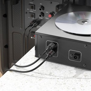 Переходник Аудио-кабель BOROFONE BL13 2RCA to 2 RCA, 1.5 м, черный, AUX - колокольчики