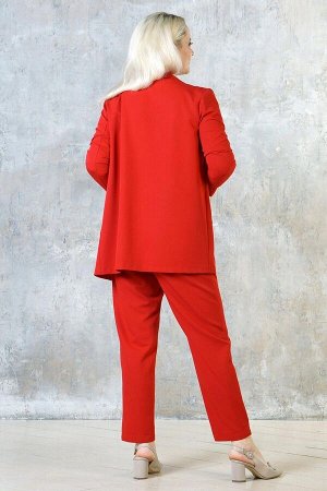 Жакет Жакет выполнен из эластичной костюмной ткани. Расцветка красный. Рукава длинные 61 см. С карманами. Без подклада. ДИ в 48-54 р 77 см, в 56-58 р 78 см, в 60-64 р 80 см.  Рост модели 167 см., разм