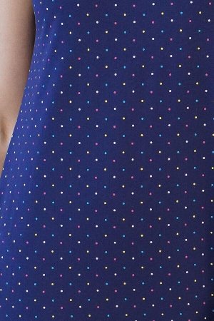 Платье Платье из вискозного эластичного трикотажного полотна свободного силуэта. Расцветка цветные точки на тёмно-синем. Круглый вырез горловины. Короткие рукава, длинна плеча в 42-44 р 17 см, в 46-48