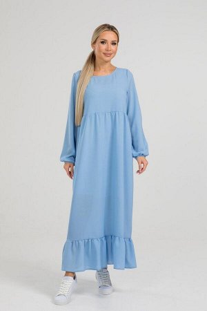 Платье Комфортное платье свободного кроя из легкой ткани креп шифон. Расцветка голубой. Округлая горловина. Длинные рукава 63 см. с манжетами.  Идеальный вариант на каждый день. Рекомендуемая стирка п