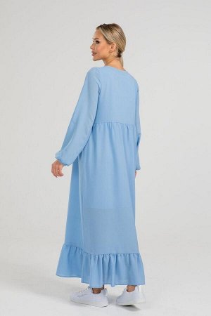 Платье Комфортное платье свободного кроя из легкой ткани креп шифон. Расцветка голубой. Округлая горловина. Длинные рукава 63 см. с манжетами.  Идеальный вариант на каждый день. Рекомендуемая стирка п