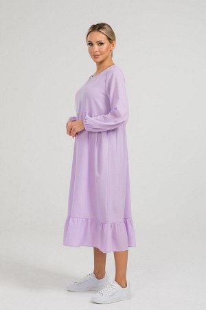 Платье Комфортное платье свободного кроя из легкой ткани креп шифон. Расцветка лиловый. Округлая горловина. Длинные рукава 63 см. с манжетами.  Идеальный вариант на каждый день. Рекомендуемая стирка п