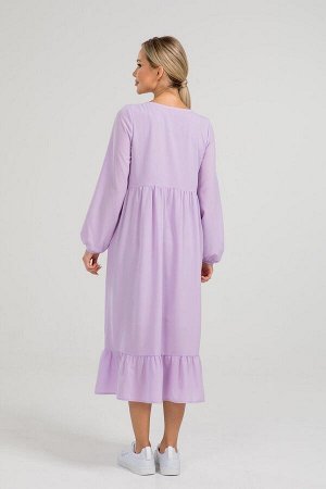 Платье Комфортное платье свободного кроя из легкой ткани креп шифон. Расцветка лиловый. Округлая горловина. Длинные рукава 63 см. с манжетами.  Идеальный вариант на каждый день. Рекомендуемая стирка п