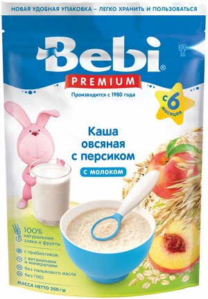 Каша Беби премиум 200г овсяная с персиком мол.  с 5 мес м/у Сербия 1х9 .