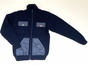 Джемпер вязаный на молнии с накладными карманами темно-синего цвета