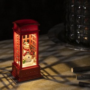 Светодиодная фигура «Снеговик в телефонной будке» 5.3 x 12 x 5.3 см, пластик, батарейки AG13х3, свечение тёплое белое