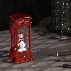 Светодиодная фигура «Снеговик в телефонной будке» 5.3 x 12 x 5.3 см, пластик, батарейки AG13х3, свечение тёплое белое