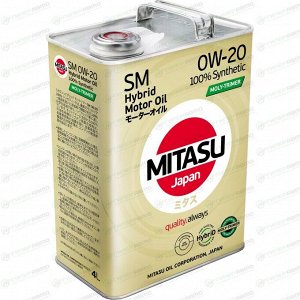 Масло моторное Mitasu Hybrid Moly-Trimer 0w20, синтетическое, API SM, ACEA A1/B1, для бензинового двигателя, 4л, арт. MJ-M02/4
