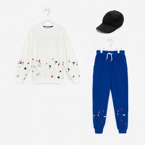 Комплект детский (свитшот, брюки, кепка), цвет белый/синий МИКС, рост