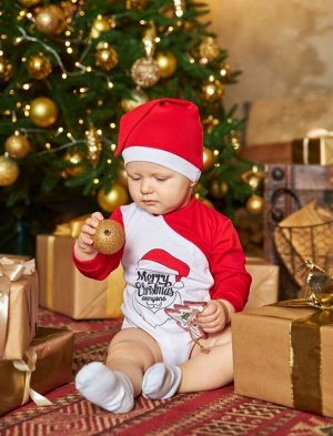 Комплект детский ясельный 3-х предметный боди+ползунки+шапочка с принтом Merry Christmas