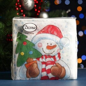 Салфетки бумажные "Desna Design" Снеговик с ёлкой, 1 слой, 24x24, 40 листов