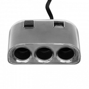 Разветвитель прикуривателя TORSO, 12-24 В, USB 2А, провод 50 см, подсветка