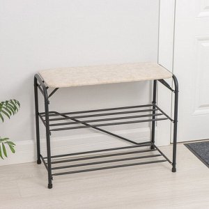 Подставка для обуви с сиденьем, 3 яруса, 65x32x48,5 см, замша, чёрная