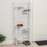 Обувница, 10 ярусов, 50x24,5x140 см, цвет белый