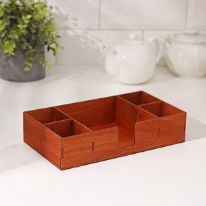 Салфетница деревянная Доляна, с отделениями под чай и специи, 24,5x13,5x5,5 см, коричневая