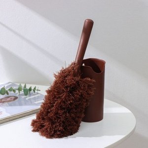 Щётка для удаления пыли Доляна «Антистатик», 29 см, с подставкой на присоске, микрофибра, цвет коричневый